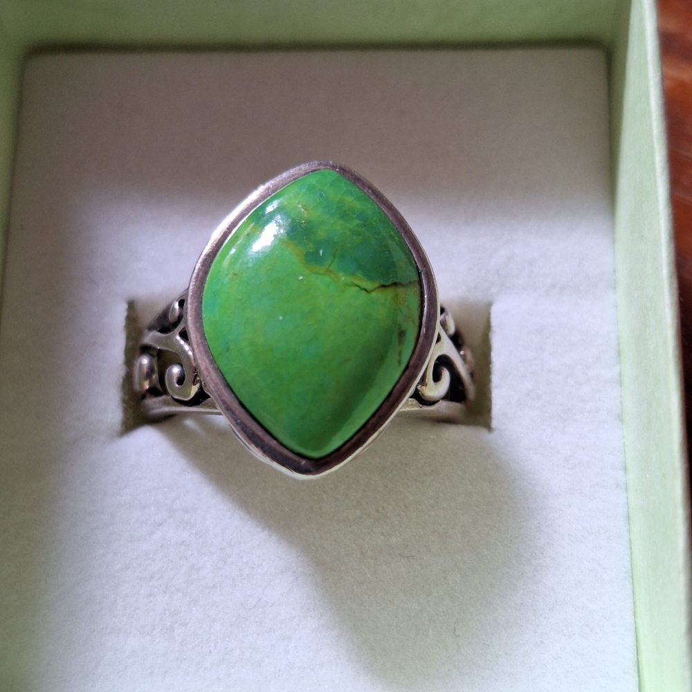 Barse Thai Green Turquoise & Silver Ring - Picture 2 of 11